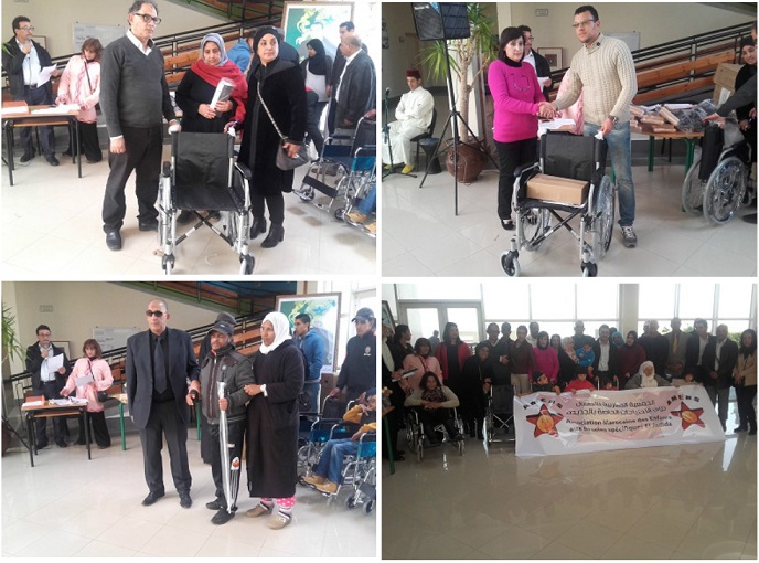 الجديدة: الجمعية المغربية للاطفال ذوي الإحتياجات الخاصة توزع كراسي متحركة وعكاكيز 