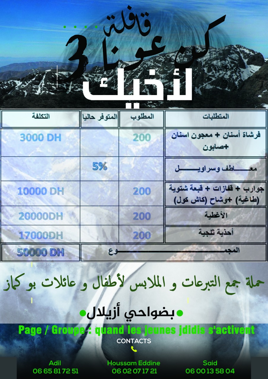 الجديدة: متطوعون فيسبوكيون ينظمون قافلتهم الثالثة لإعانة سكان الأقاليم الجبلية